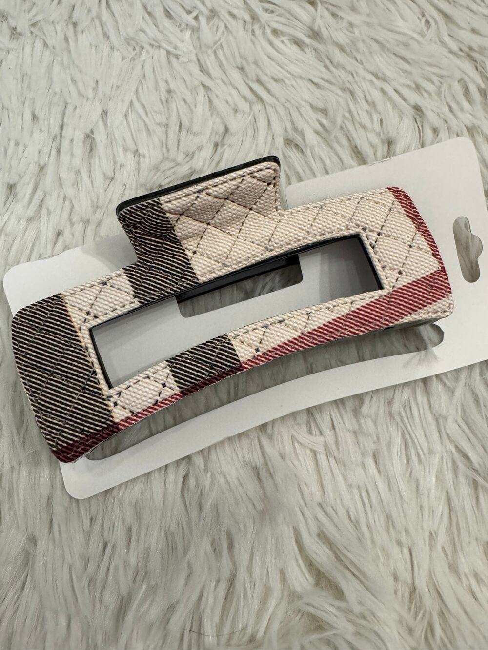 Large fashion white and black plaid hair claw clip #plaid